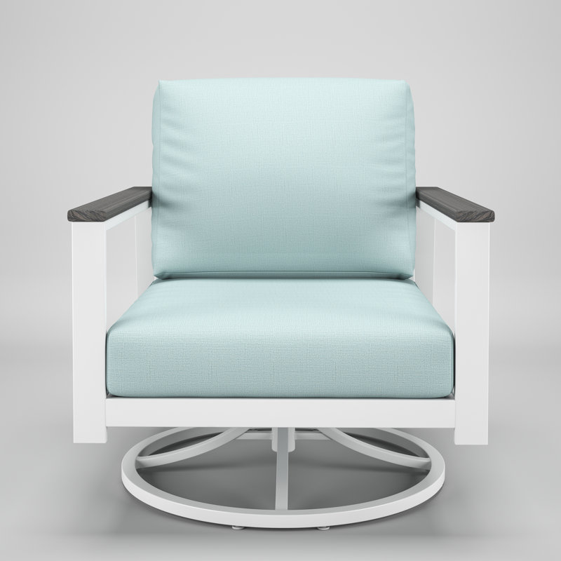 Chaise berçante d'extérieur en métal avec coussin Sunbrella Townsend, Bliss Dew, Gris