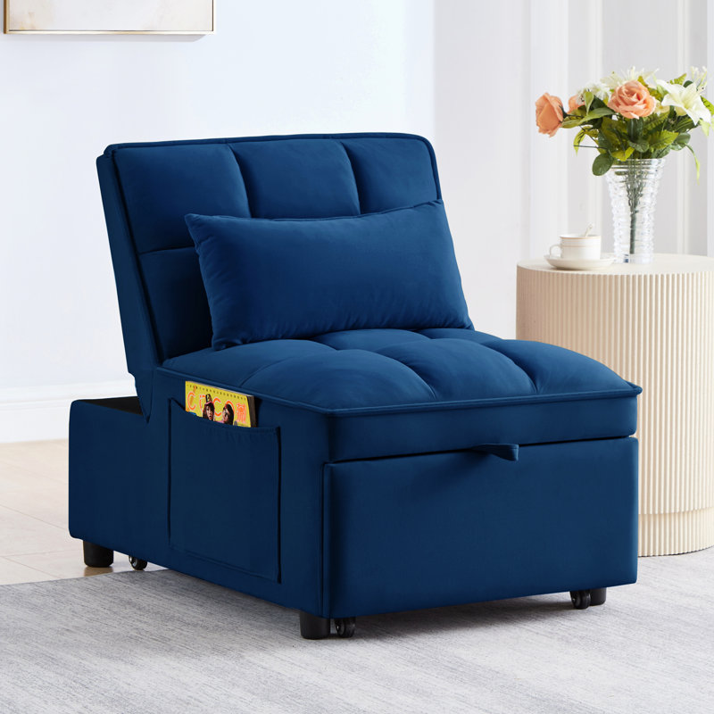 Navy Single Bed With Storage Pockets. Adjustable For Optimal Posture. Convertible Chaise Lounge. Space Saving Design. Fine Velvet. Construction. Easy Assembly 4 In 1 Bed, Navy. A Custom Fit. Saving.