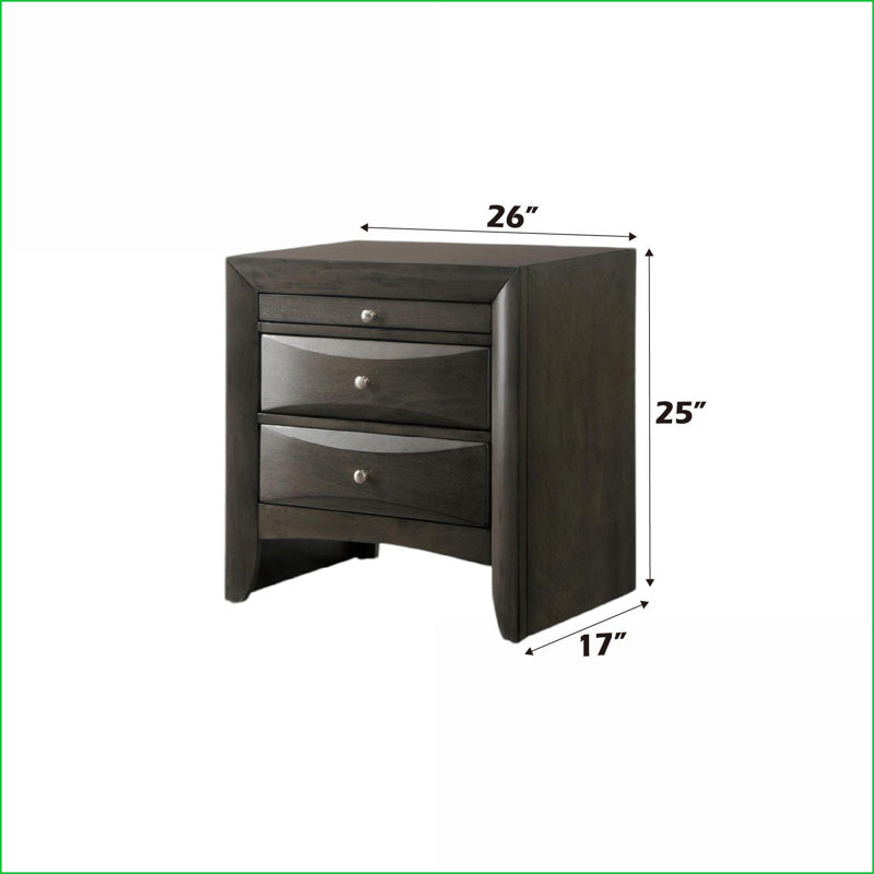 Table de chevet moderne en chêne gris avec 2 tiroirs Ireland Plateau, Gris
