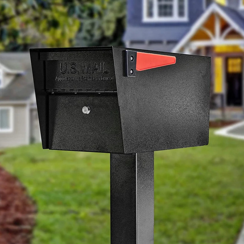 Mail Manager Locking Security Post Mounted Mailbox, Black
