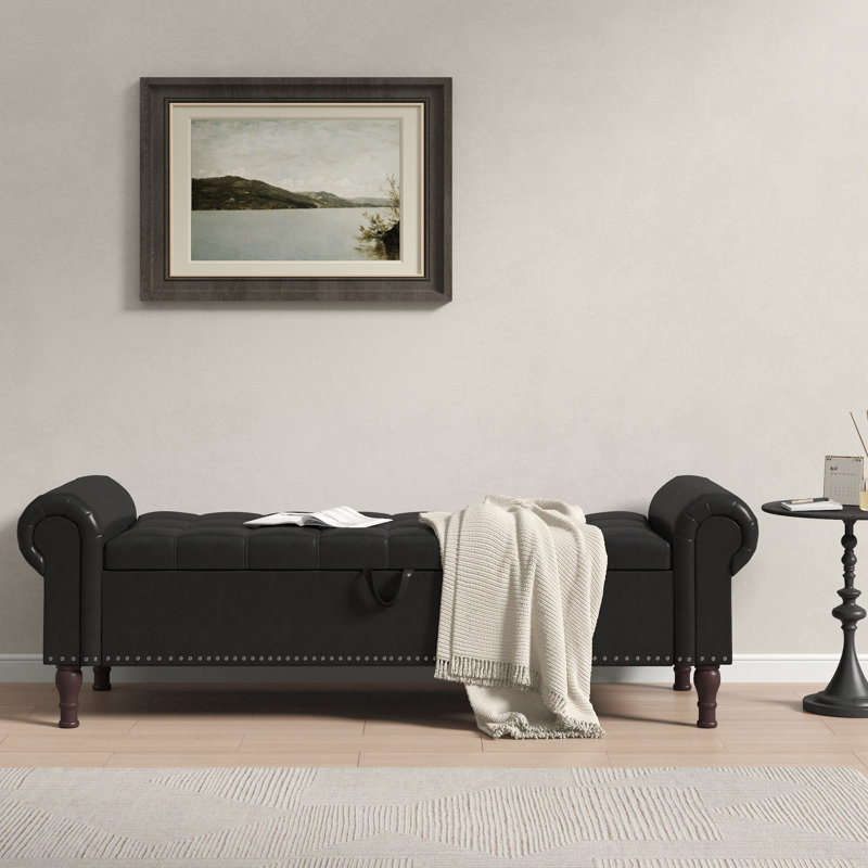 Banc de rangement en similicuir de 60 po et 67 po avec siège capitonné et accoudoirs roulés - parfait pour les chambres à coucher et les espaces polyvalents