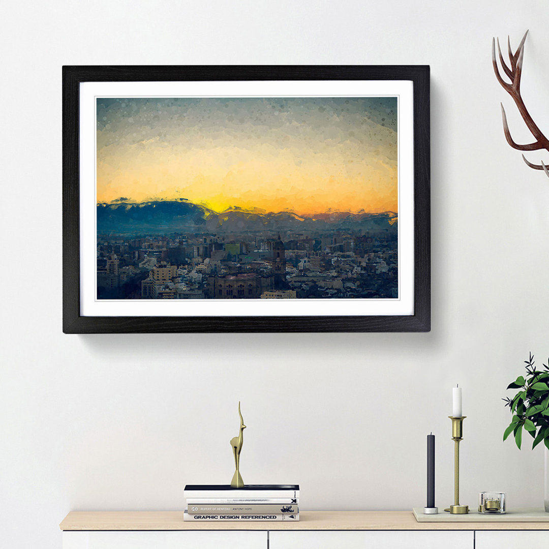 Sunset over Malaga in Spain in Abstract - Framed Print
