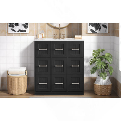 Meuble-lavabo de 30 po avec lavabo encastré et tiroirs, surface peinte, portes à fermeture en douceur, armoire de salle de bain avec tiroir basculant