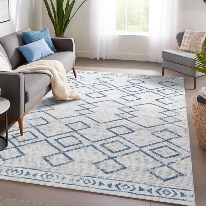 Tapis d'entrée gris clair à motif géométrique 5 pi x 7 pi Tribal, Grey