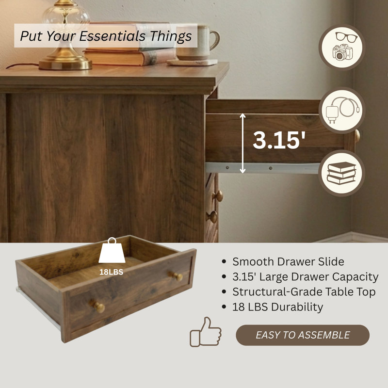 Ensemble de 2 tables de chevet 3 tiroirs, table de chevet avec tiroirs de rangement, table de chevet pour la chambre à coucher, table de bout ou table d'appoint Lilac, brun