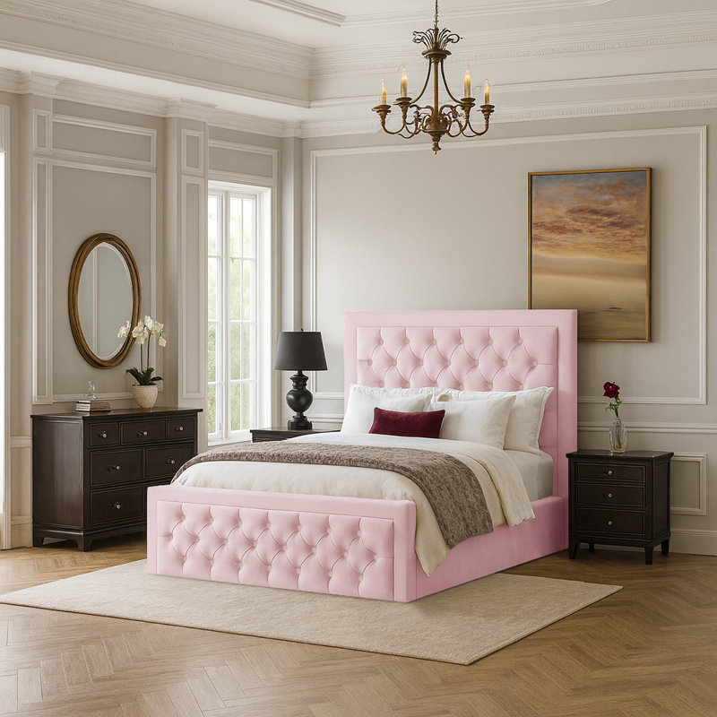 Lillias Upholstered Ottoman Storage Bed, Pink, 180 x 200 cm