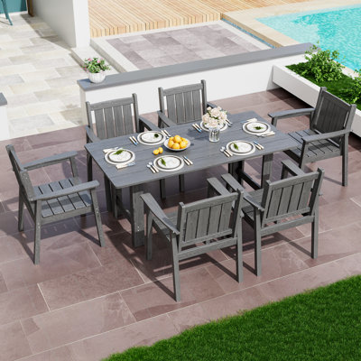 Ensemble de salle à manger d'extérieur 7 pièces en PEHD avec fauteuils 7 pièces