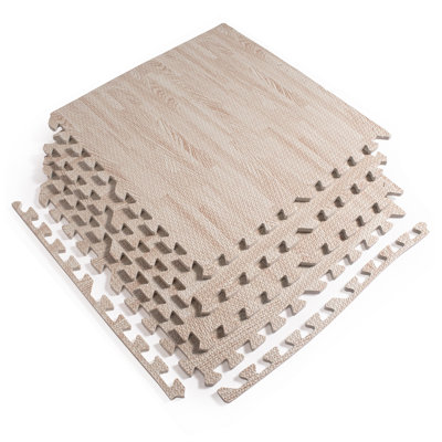 4/12 PC White Wood Grain Foam Floor Mat 24Inch*24Inch Suitable For Indoor Gym And Home Use