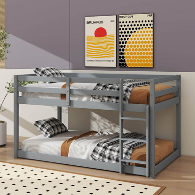 Lit superposé simple en bois d'hévéa sur lit simple avec échelle