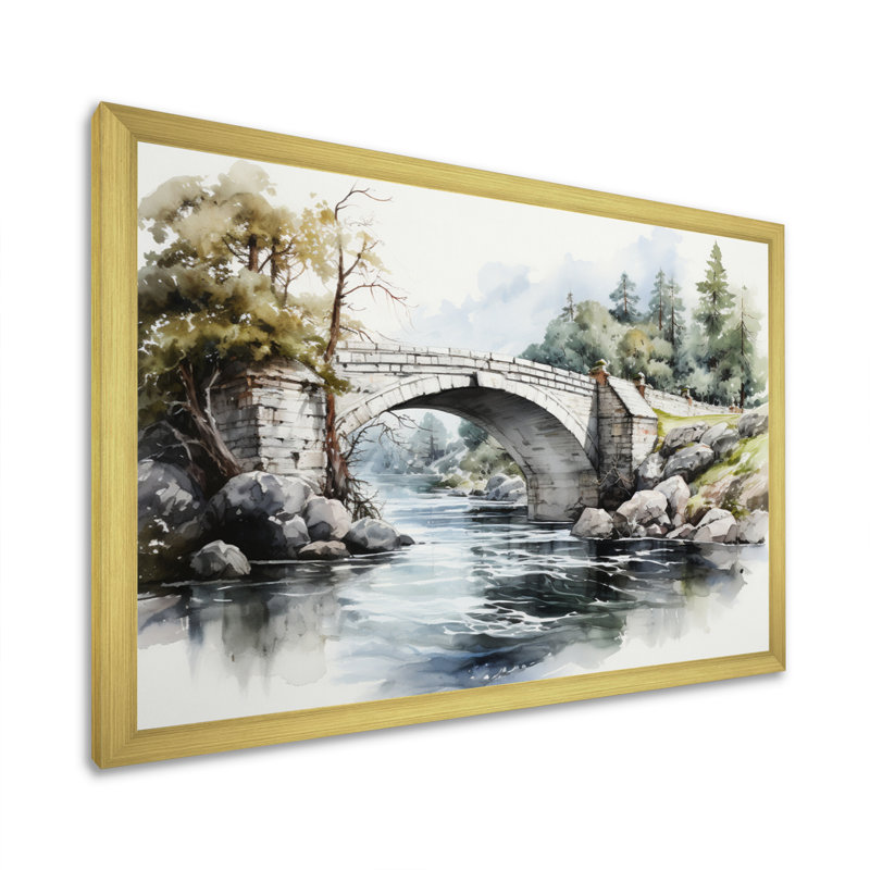 Pont beige Mackerley - reproduction sur toile, H 12 po x l 20 po x P 1 po, Cadre doré à une seule photo
