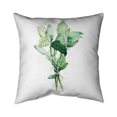 Tied up basil leaves bundle - fr | White outdoor throw pillow
