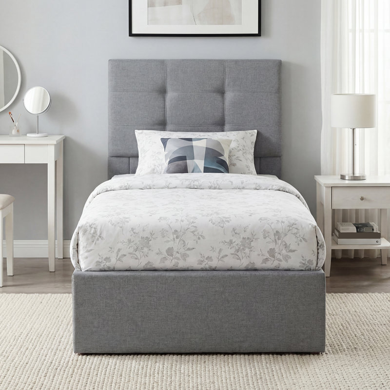 Upholstered Bed, Grey, European Single (90 x 200 cm)