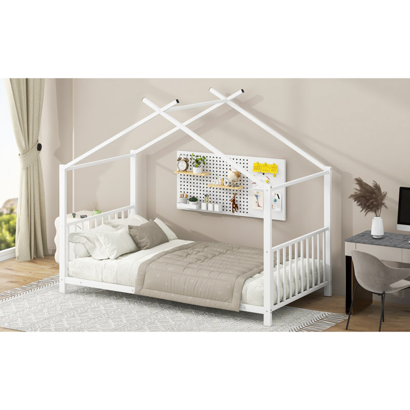 Lit plateforme simple en métal, blanc, Blanc