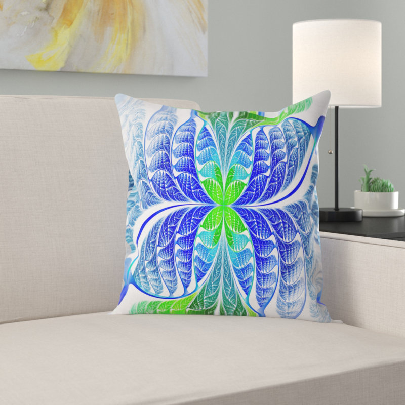Vert vert bleu texture de verre fractal - coussin imprimé abstrait, 16 po x 1 po, Coussin décoratif