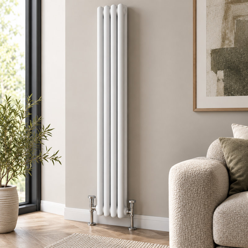 Uxbridge Vertical Traditional Colosseum Radiator, 1800mm H x 200mm W x 130mm D, White