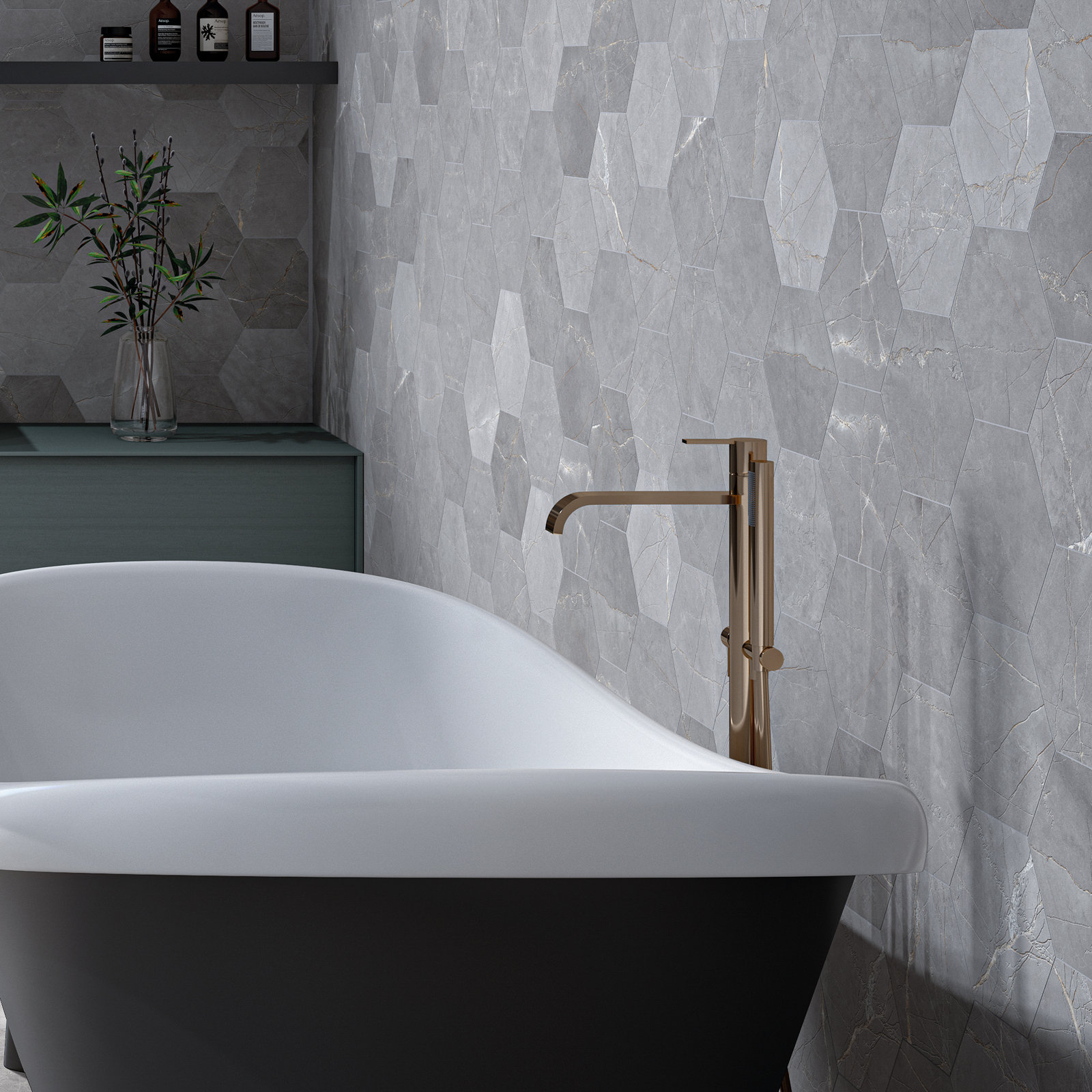 Elegance 8" x 9" Porcelain Tile, Dark Gray