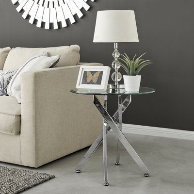 Rantoul Modern Contemporary Glass and Round Small Side Table - Sofa Side Table