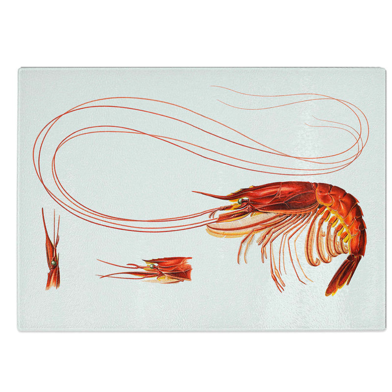 Tempered Glass Shrimp Illustration by Albert I Chopping Board, 28.5 cm W x 20 cm L