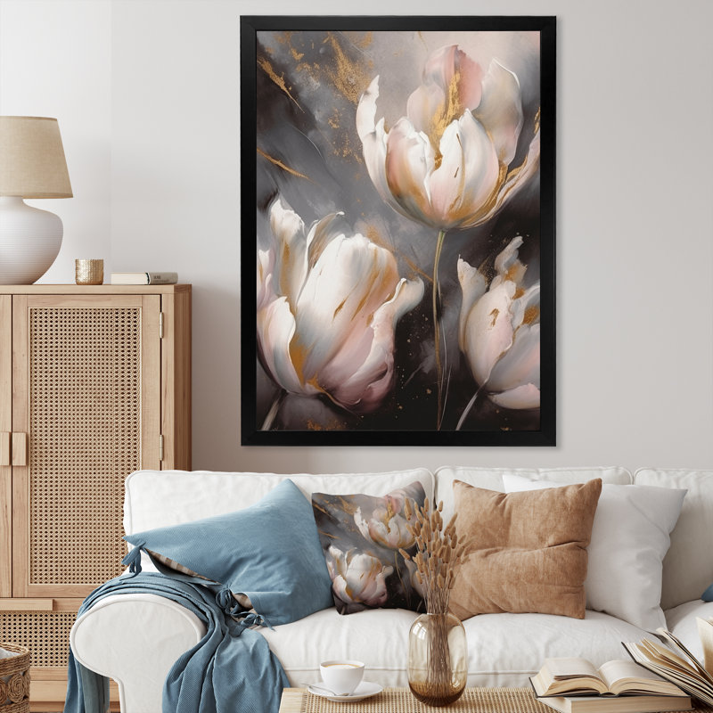 Crème sérénade de tulipes III - impression, Cadre photo noir, H 20 po x l 12 po x P 1 po