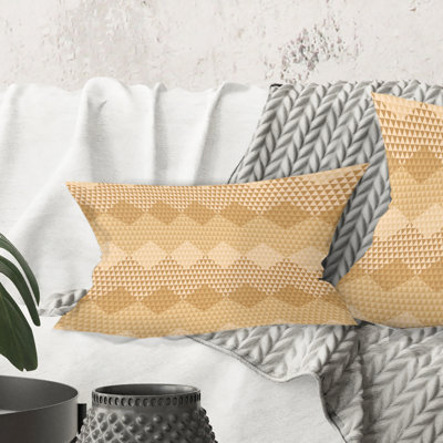 Coussin décoratif beige à imprimé triangulaire rétro - Mid-Century