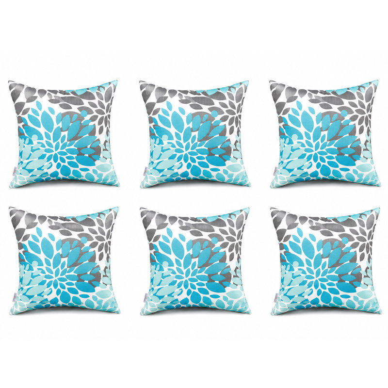 Housses de coussin d'intérieur / d'extérieur carrées l 18 po x L 18 po, Rayon de soleil floral bleu / gris