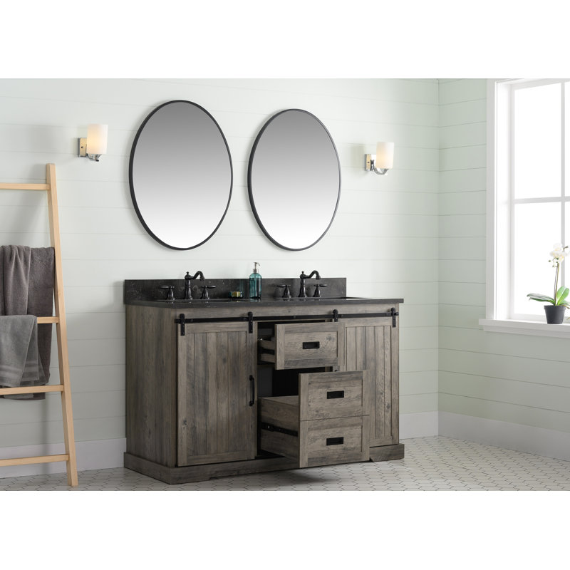Ensemble de meuble-lavabo double 54 po Cayden, Bleu Purbeck, Gris patiné