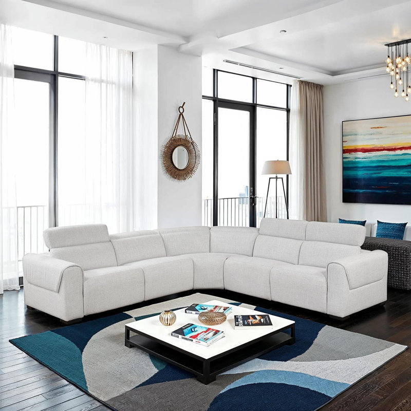  Canapé modulaire inclinable électrique en chenille de 123,5 po avec accoudoirs, prises USB et prises de courant et mousse confortable haute densité Clematis