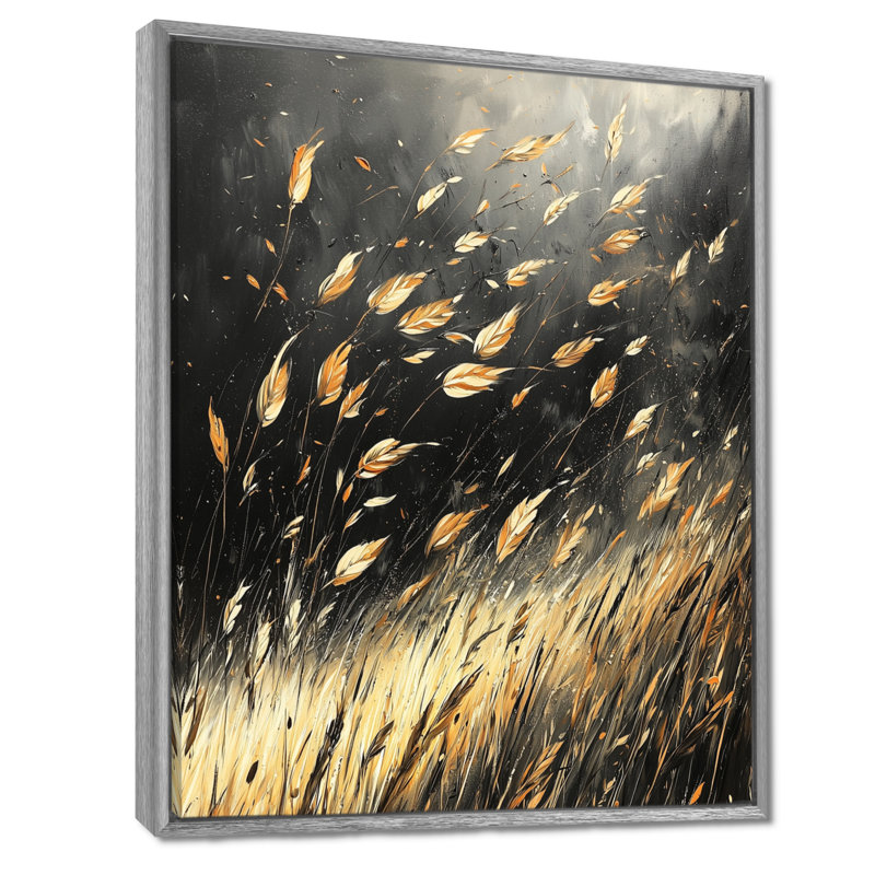 Windy Prairie Leaves II - Meadow, reproduction d'art sur toile, H 20 po x l 12 po, Reproduction avec cadre flottant