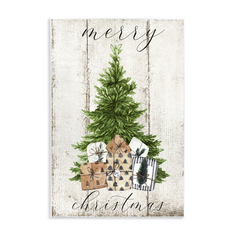 Rustic Distressed Merry Christmas Tree Wood Wall Art 10" x 15"