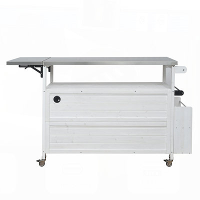 Foldable Outdoor Kitchen Island with Lockable Wheels, Storage Cabinet, and Towel Rack for Patio and Outdoor Cooking