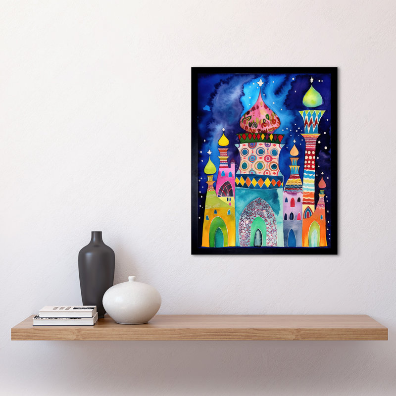 Mosque At Midnight Folk Art Art Print Framed Poster Wall Decor 12x16 inch