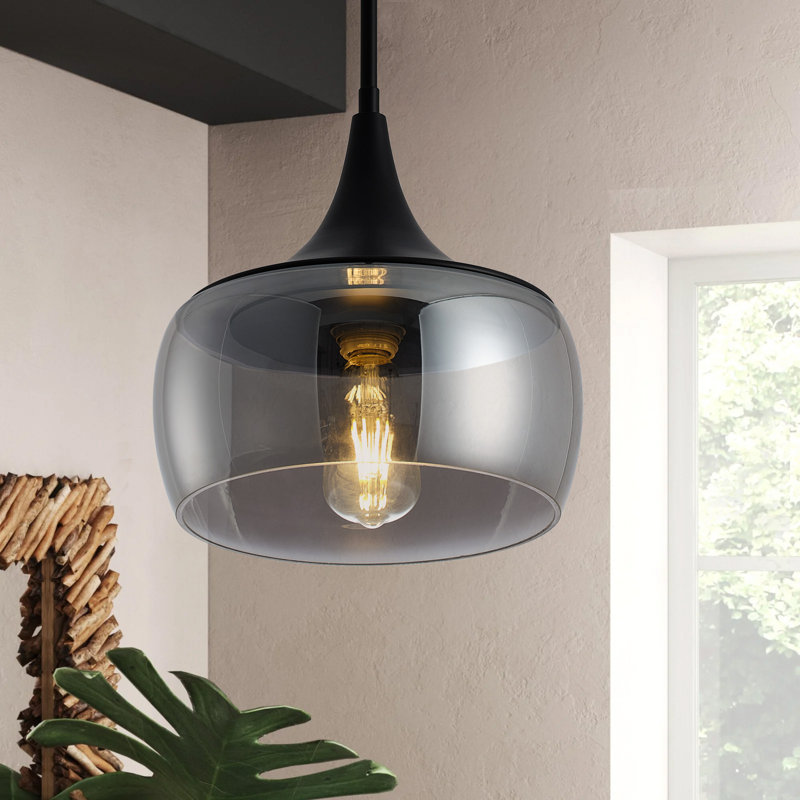 Eduvina 1-Light Matte Black Anthracite Glass Industrial Dimmable Iron Pendant Lighting