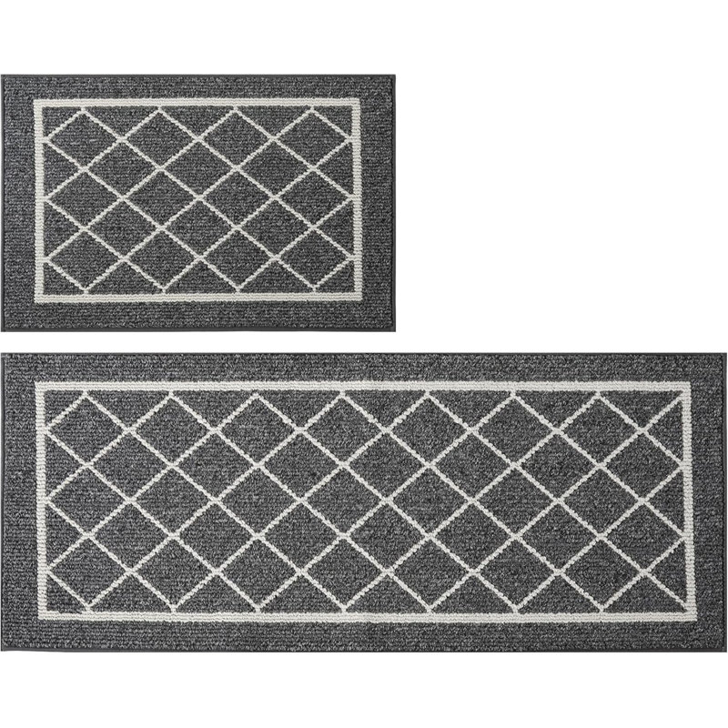 Kitchen Rug Mats 2 Pcs Soft Kitchen Mat Anti Slippery and Machine Washable, Gray, Runner 20" x 48"
