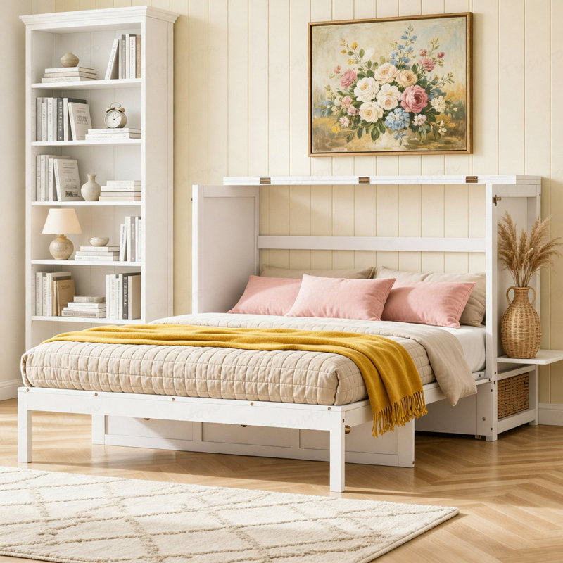 Lit escamotable avec grands tiroirs Murphy, Blanc