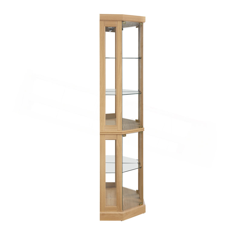 Corner Glass Cabinet Lighted Curio Cabinet Corner Display Case For Living Room, Curio Cabinet, Antique Collection, Wine,Bar Glass Storage Light Included