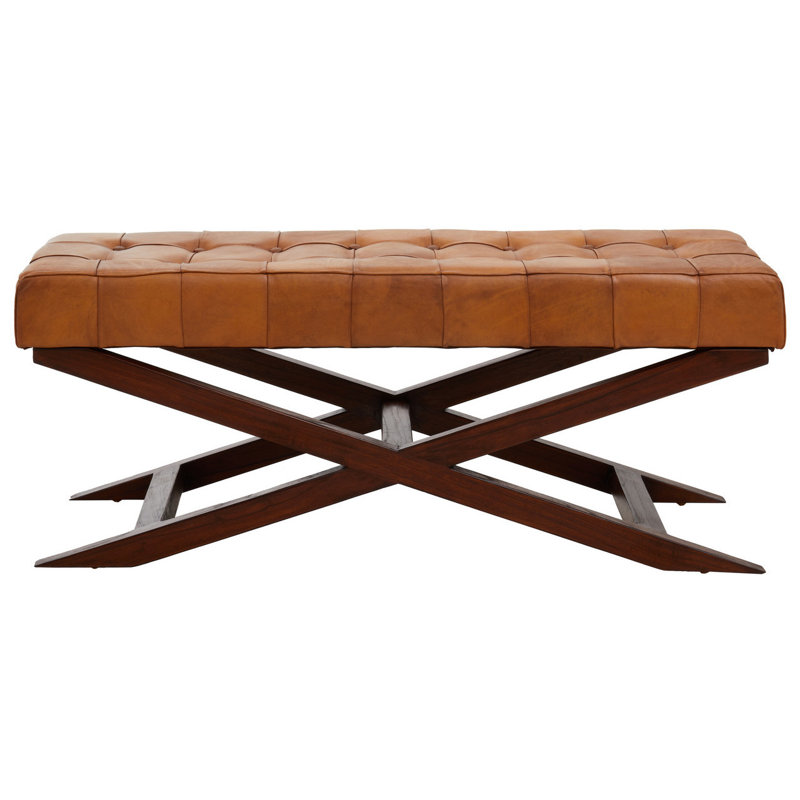 Waylan Genuine Leather Upholstered Bench