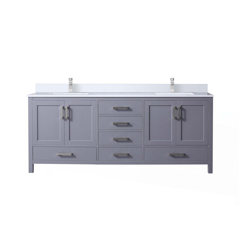 Ensemble de meuble-lavabo double gris foncé l 80 po x P 22 po, comptoir en quartz blanc et robinet