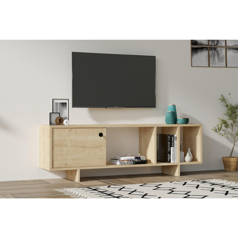 Eckard Modern Oak TV Unit, 55.1 x 17.7 x 11.4 inches | 100% Melamine Coated Particle Board, Thickness: 0.7 inches | Wall-Mountable Design with Multiple Shelves for Extra Storage | Scandinavian Style for Contemporary Living Rooms
