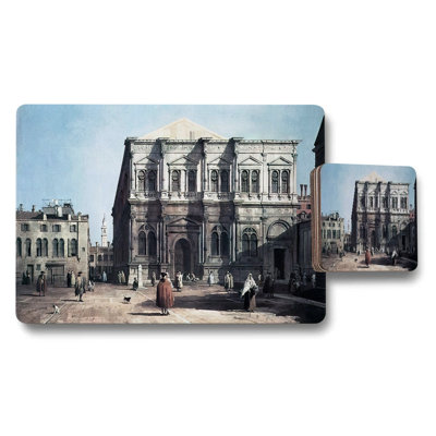 City Scene Placemats And Coaster Set With Historic Architecture Artwork