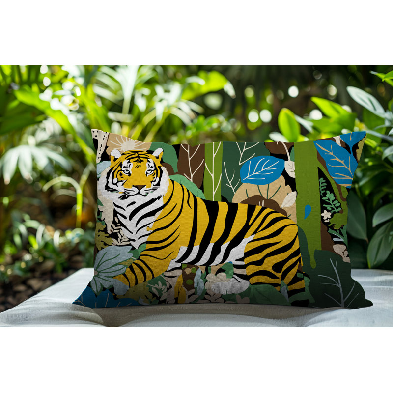 Oreiller rectangulaire réversible intérieur / extérieur Kyo Tiger, Turquoise, H 25 po x l 18 po