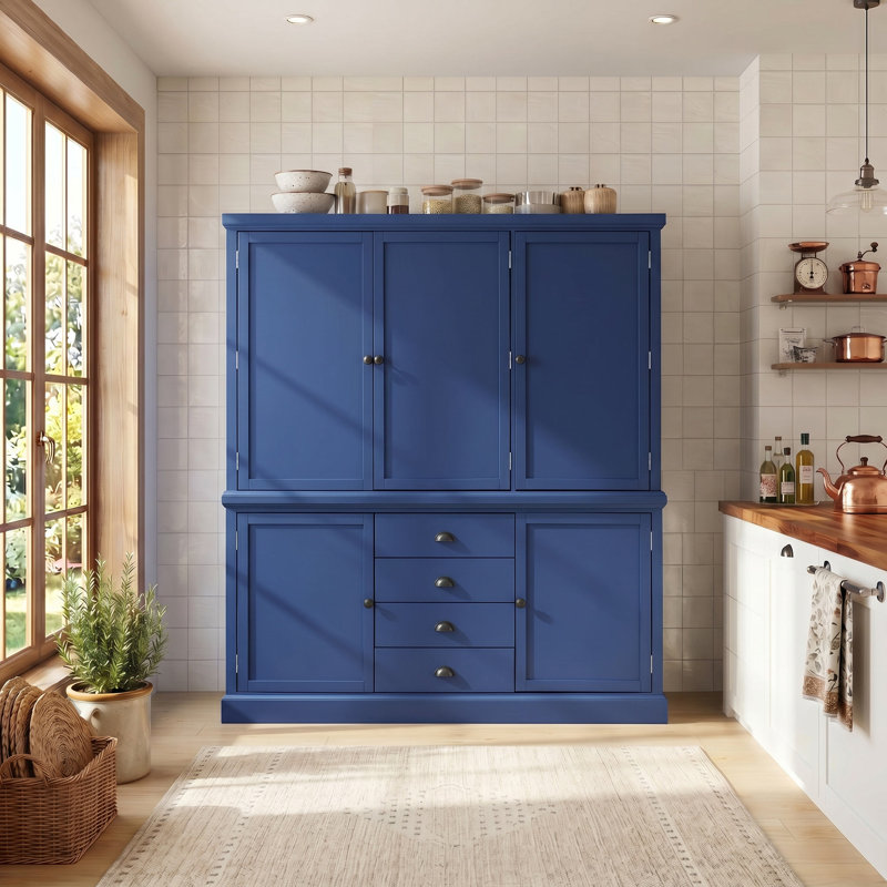 Freestanding 73"Tall Kitchen Pantry Kitchen Storage Cabinet With Drawers, Door Shelves And Adjustable Shelves, Blue