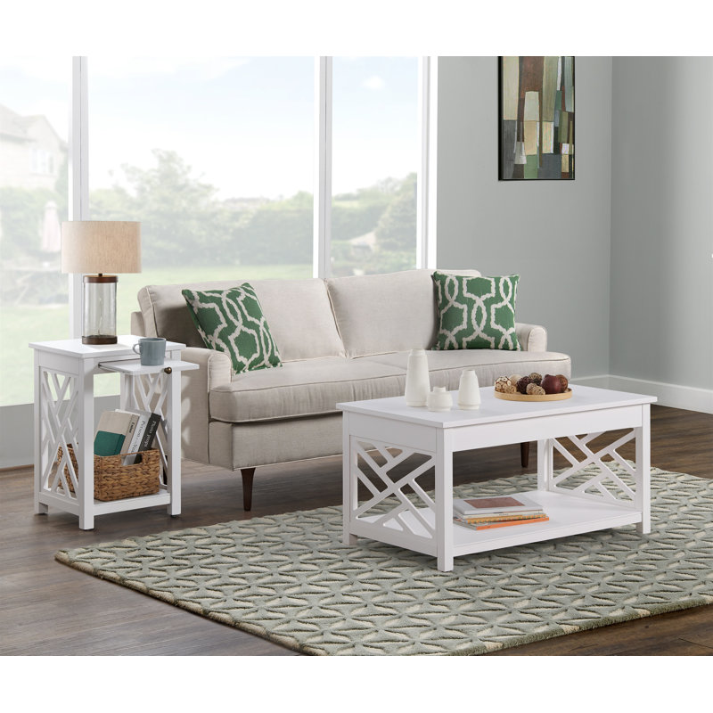 Lund 36" Wide 2 Piece Set With 1 Rectangular Coffee Table And 1 End Table With Storage, White