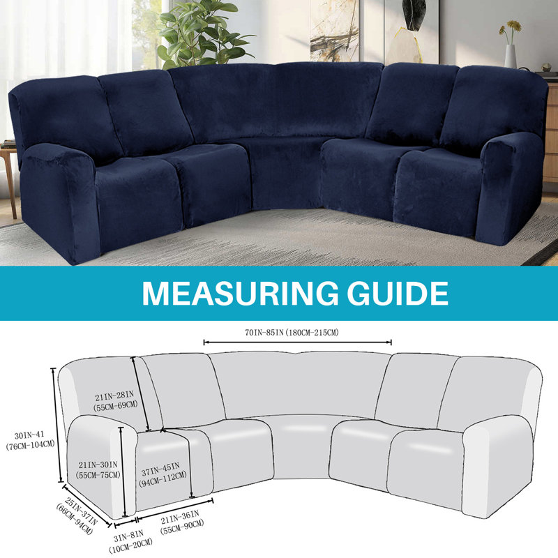 Housse pour canapé modulaire en velours extensible 7 pièces - Housse pour canapé en L inclinable - Lavable