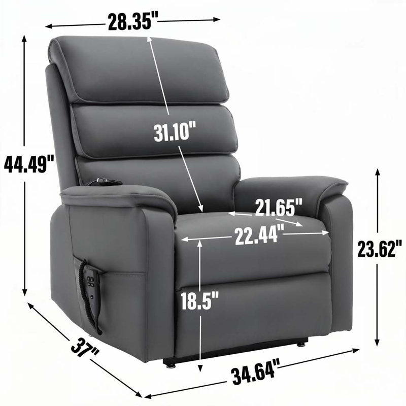 PU Leather Power Lift Recliner Chair with Power-Remote, Heat Massage and Heavy Duty Motion Mechanism, Gray
