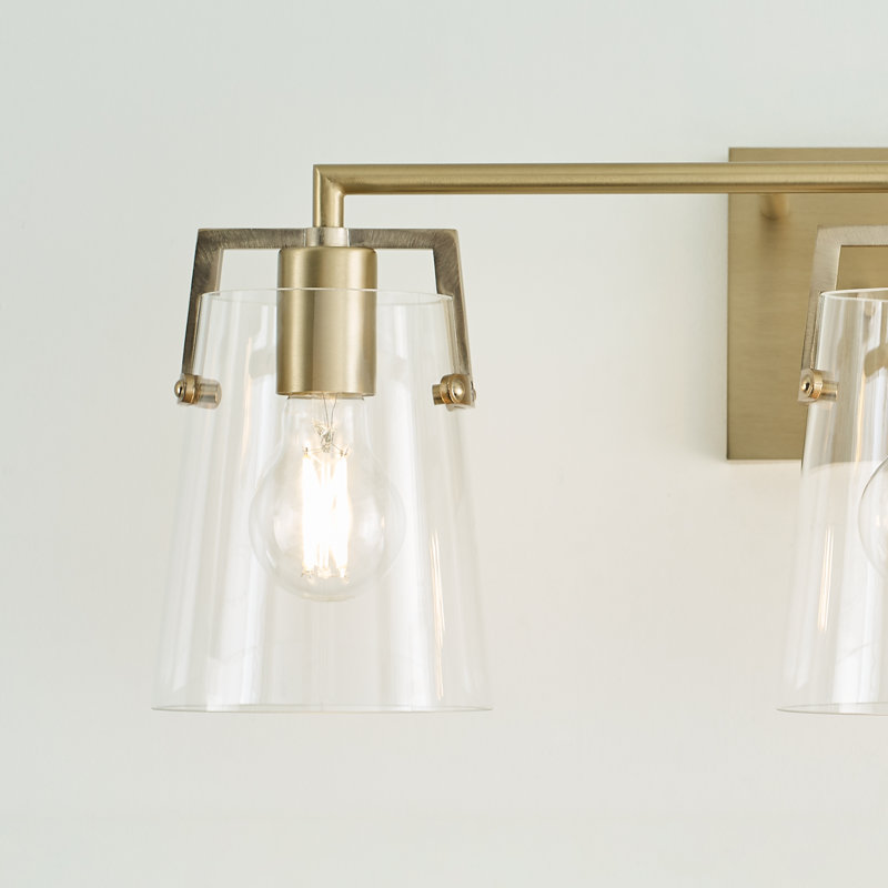Satin Brass 3-Light Vanity Fixture with Clear Glass Shades