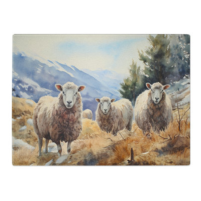 Sheep Watercolour No.2  Glass Chopping Board
