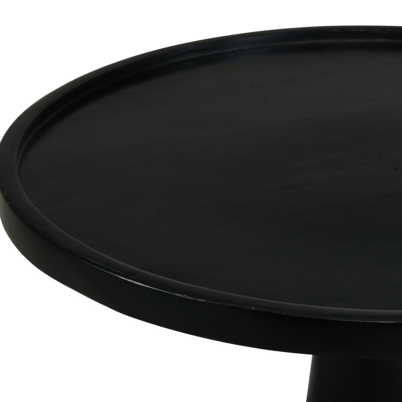 Mango Wood Round Pedestal Accent Table, Black Stain, 20" H X W 24" D, Table With Rustic, Black