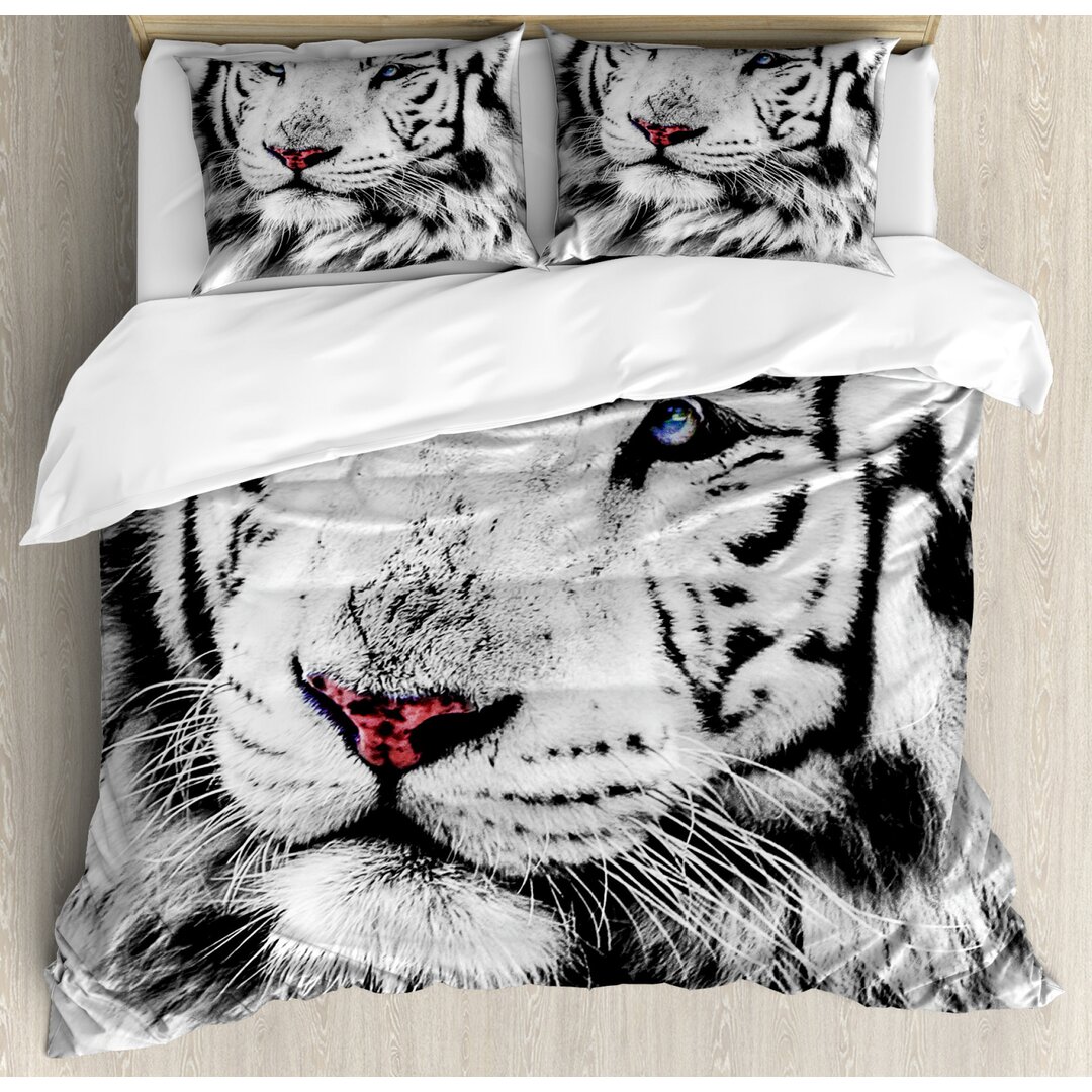 Bettbezug Set, Winter White Tiger, Schwarz-Weiss, Grau Schwarz Weiß