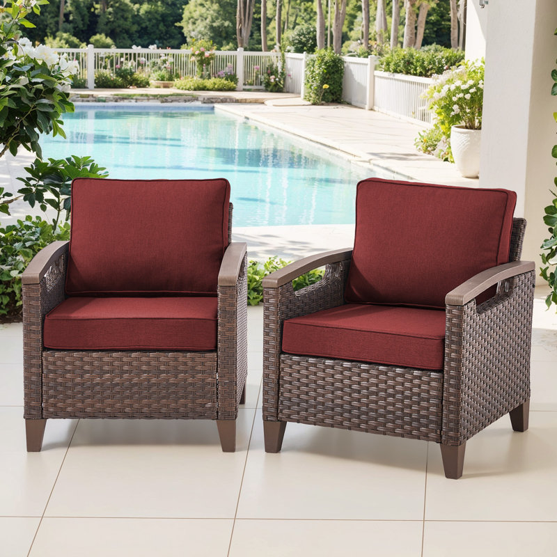  Ensemble de deux chaises de patio en osier avec coussins en oléfine résistants à l'eau, Rouge