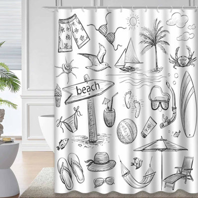 Rideau de douche imperméable avec crochets Beach